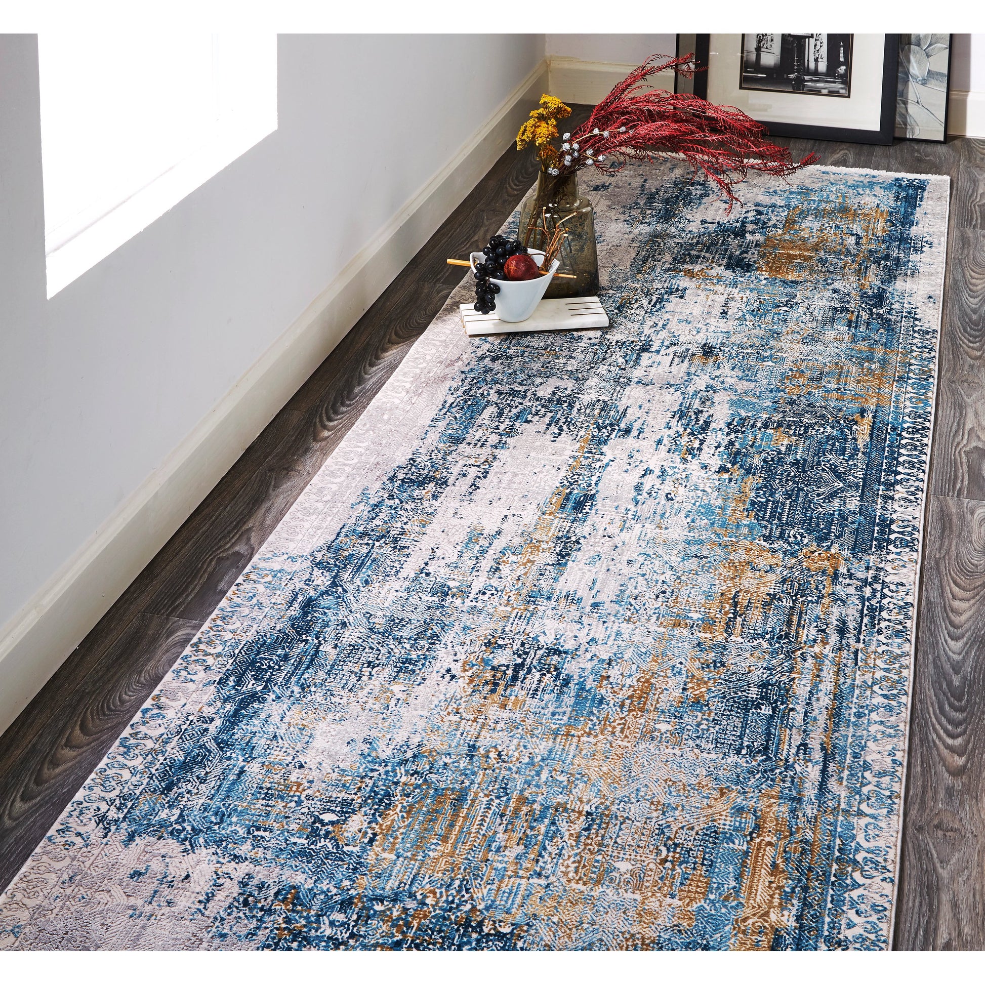 Cadiz Rug - 3890F by Feizy in blue, gray, gold. Made from viscose, acrylic in a unique style.