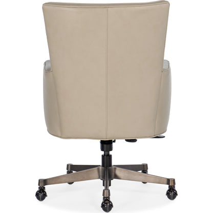 Rosa Executive Swivel Tilt Chair by Hooker Furniture in apollo mineral and beige. Made from leather, apollo mineral (semi-aniline corrected top grain) in a modern style.