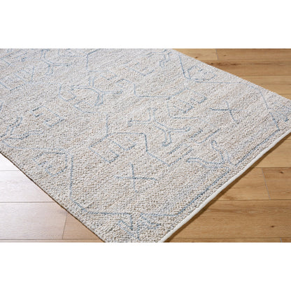 Provence Rug - 484401 by Livabliss in pewter, sky blue, ivory. Made from recycled pet yarn in a unique style.