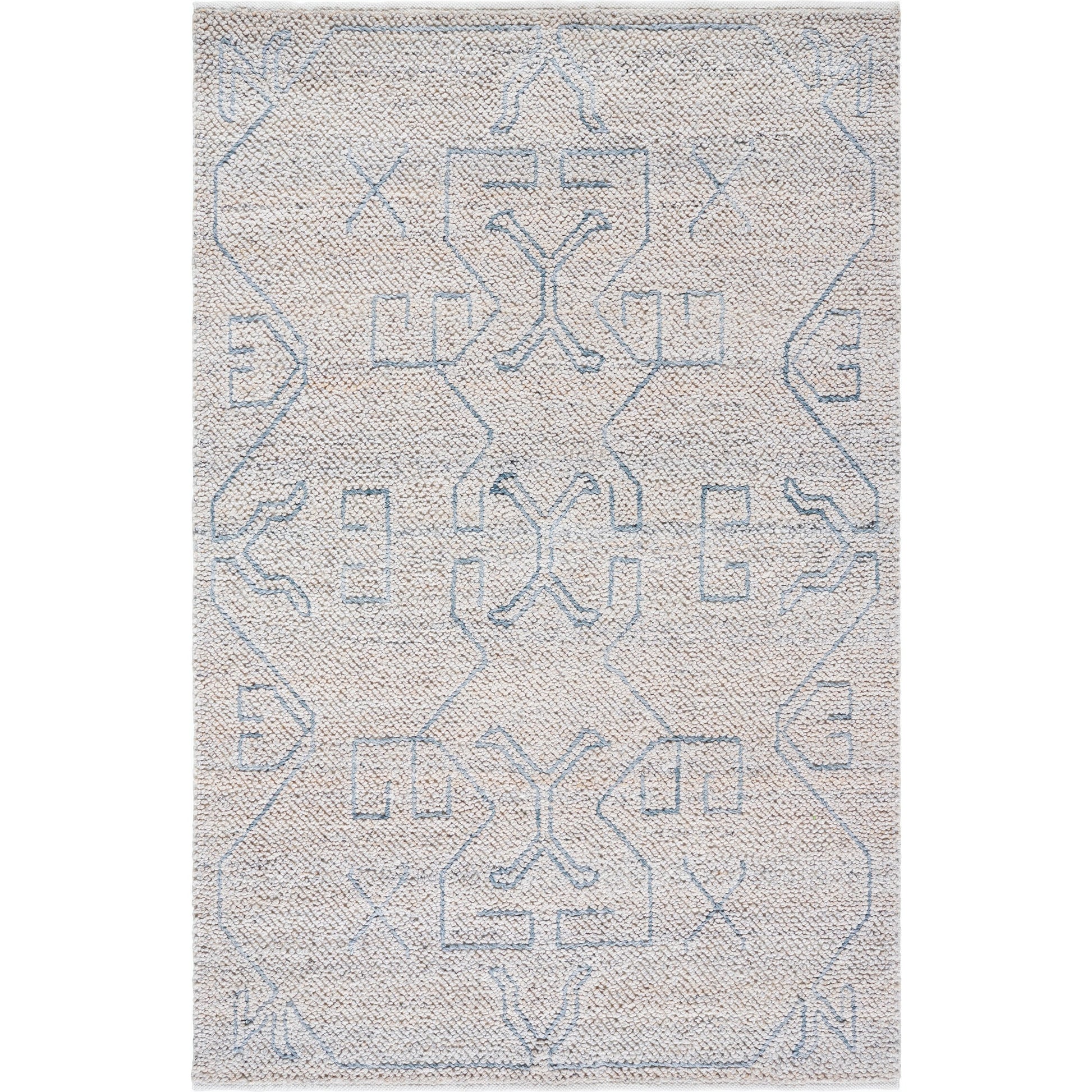 Provence Rug - 484401 by Livabliss in pewter, sky blue, ivory. Made from recycled pet yarn in a unique style.