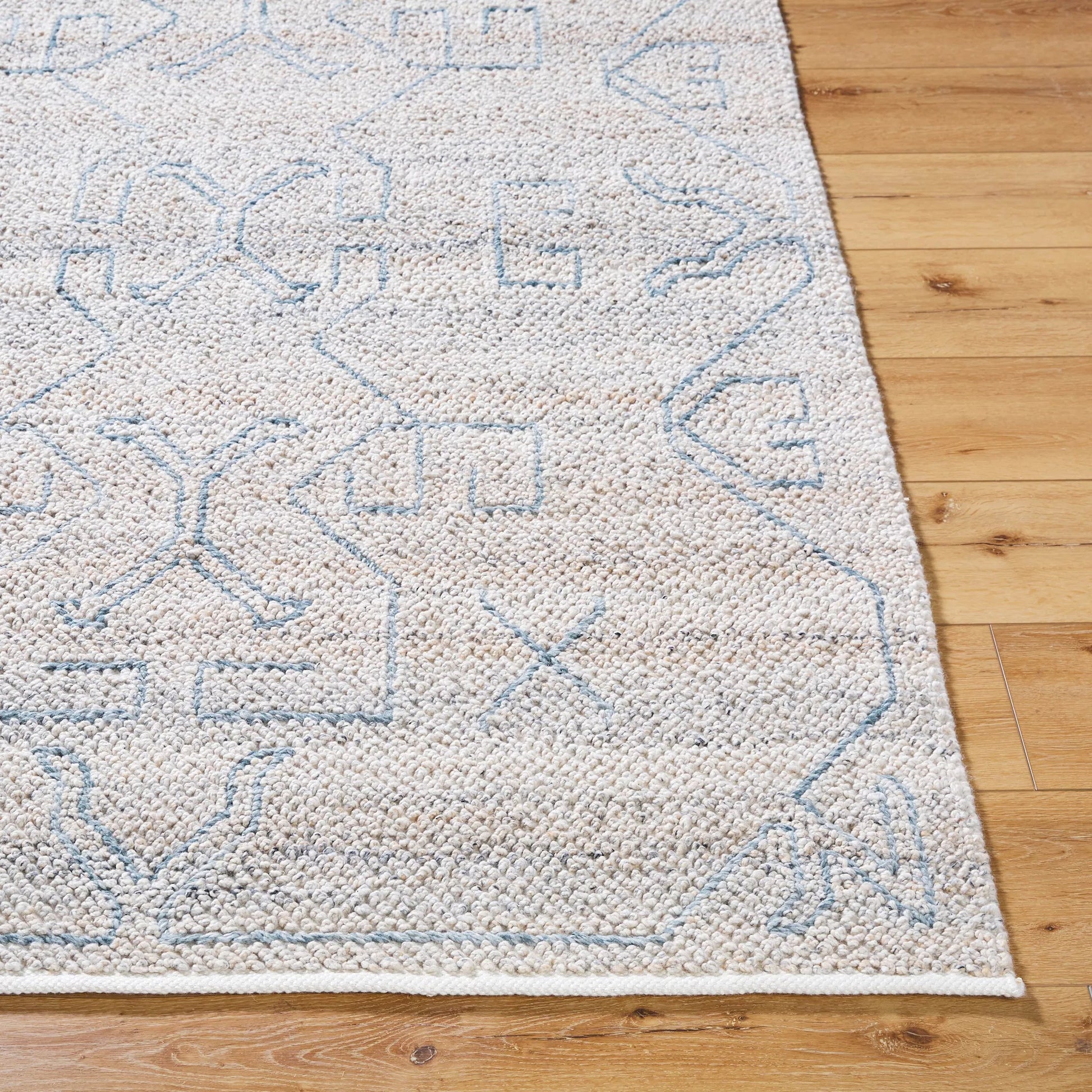 Provence PVE-2300 Indoor/Outdoor Rug by Livabliss in pewter, sky blue, ivory. Made from recycled pet yarn in a unique style.