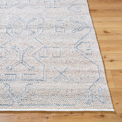 Provence Rug - 484401 by Livabliss in pewter, sky blue, ivory. Made from recycled pet yarn in a unique style.