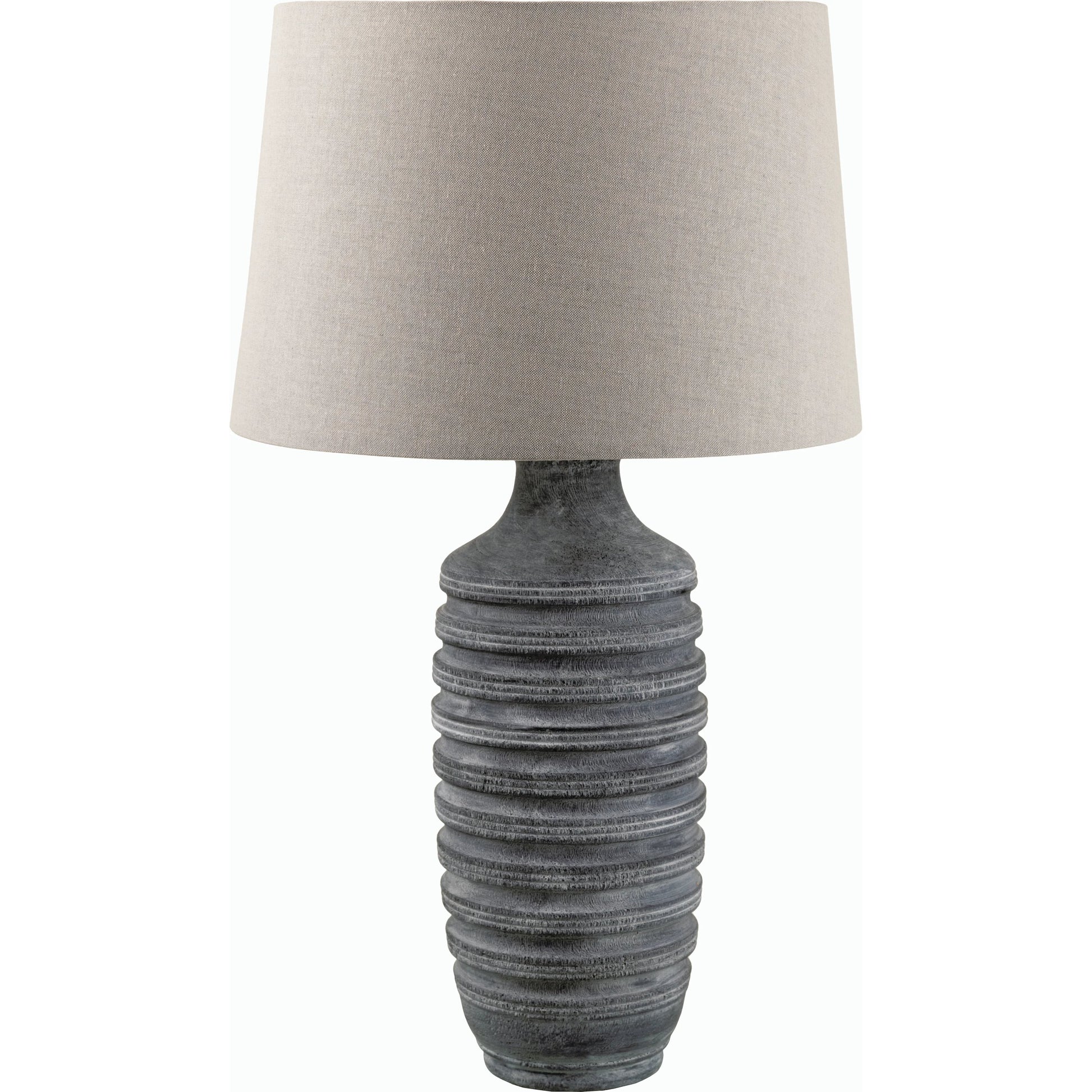 Pavia Table Lamp - 531713 by Livabliss in body: light gray, shade (outside): light gray, shade (inside): cream, finial: metallic - nickel, harp: metallic - nickel, cord: translucent and coloredplated. Made from resin, linen,
