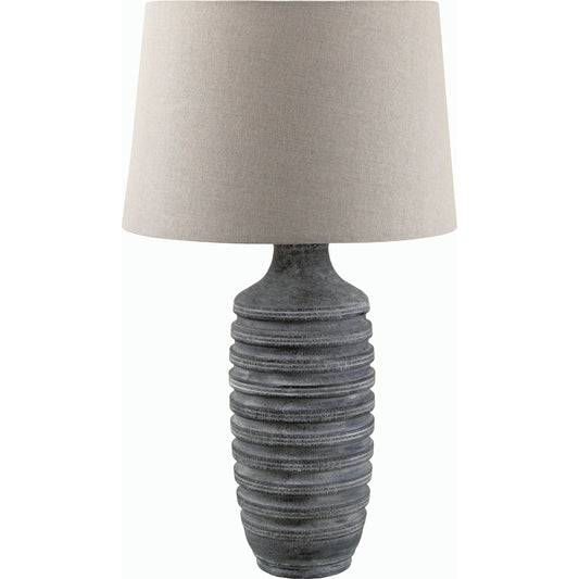 Pavia Table Lamp - 531713 by Livabliss in body: light gray, shade (outside): light gray, shade (inside): cream, finial: metallic - nickel, harp: metallic - nickel, cord: translucent and coloredplated. Made from resin, linen,