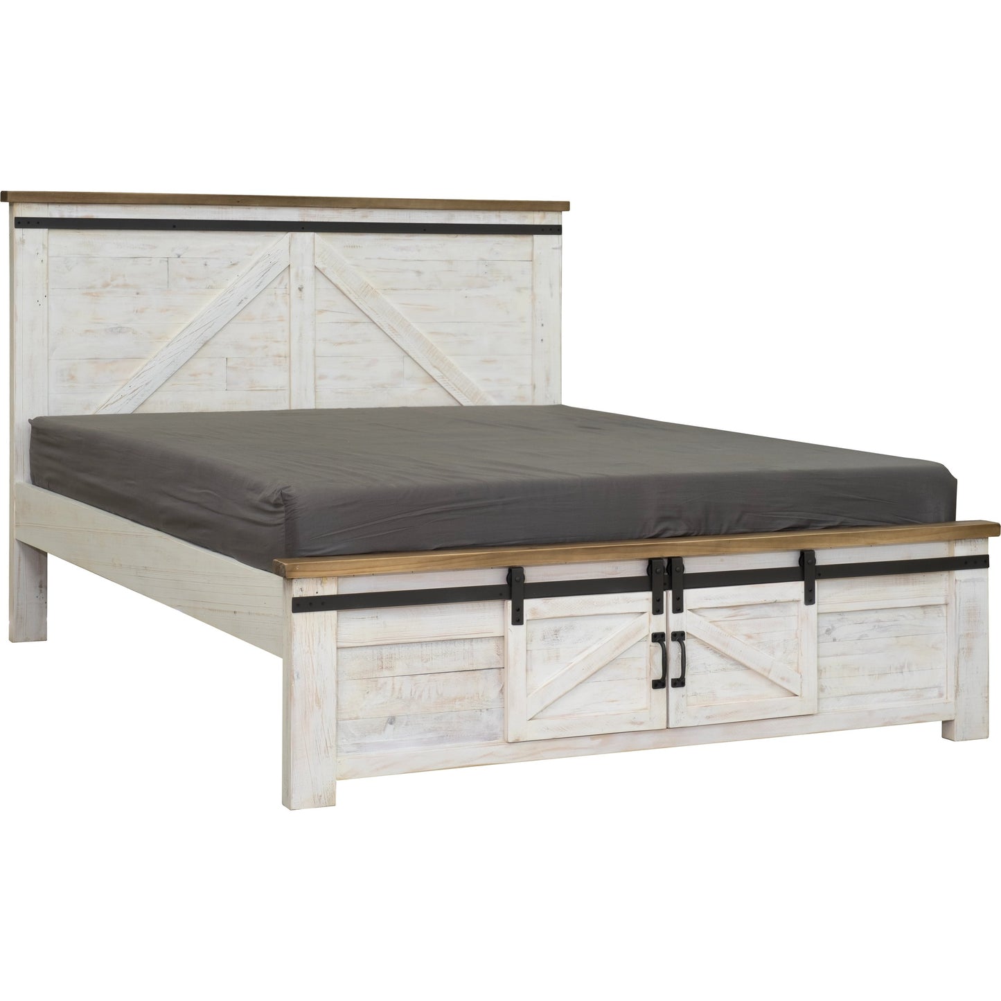 002 SI-2004384 | Primary Silo | Provence Bed by LH Imports in white, brown and antique white, rustic natural, rustic charcoal black. Made from fsc reclaimed pine, iron in a modern style.