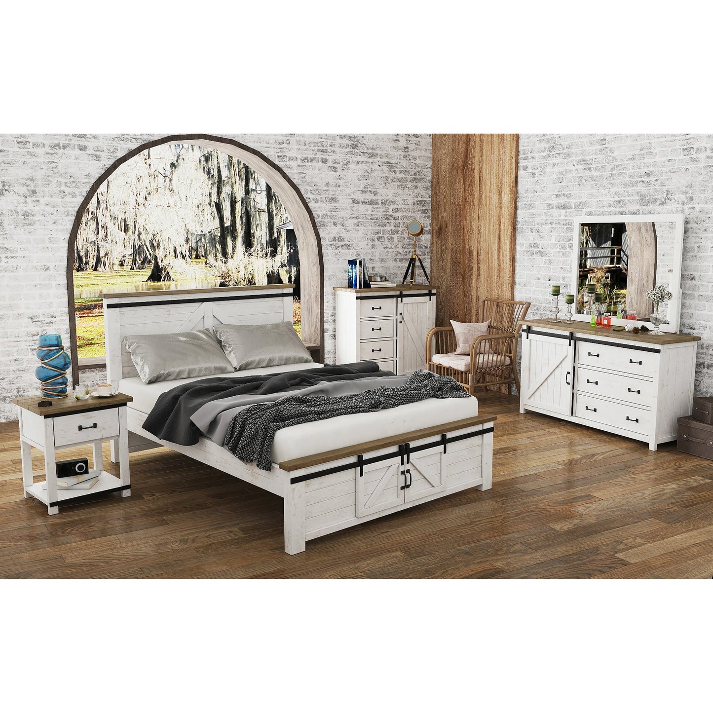 011 SI-2004384 | Lifestyle | Provence Bed by LH Imports in white, brown and antique white, rustic natural, rustic charcoal black. Made from fsc reclaimed pine, iron in a modern style.