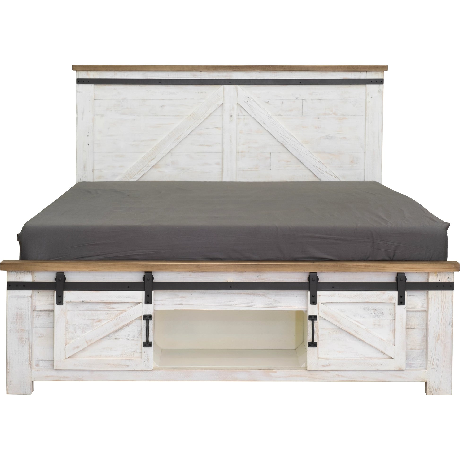 Provence Bed by LH Imports in white, brown and antique white, rustic natural, rustic charcoal black. Made from fsc reclaimed pine, iron in a modern style.