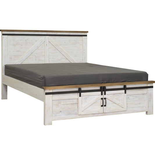 Provence Bed by LH Imports in white, brown and antique white, rustic natural, rustic charcoal black. Made from fsc reclaimed pine, iron in a modern style.