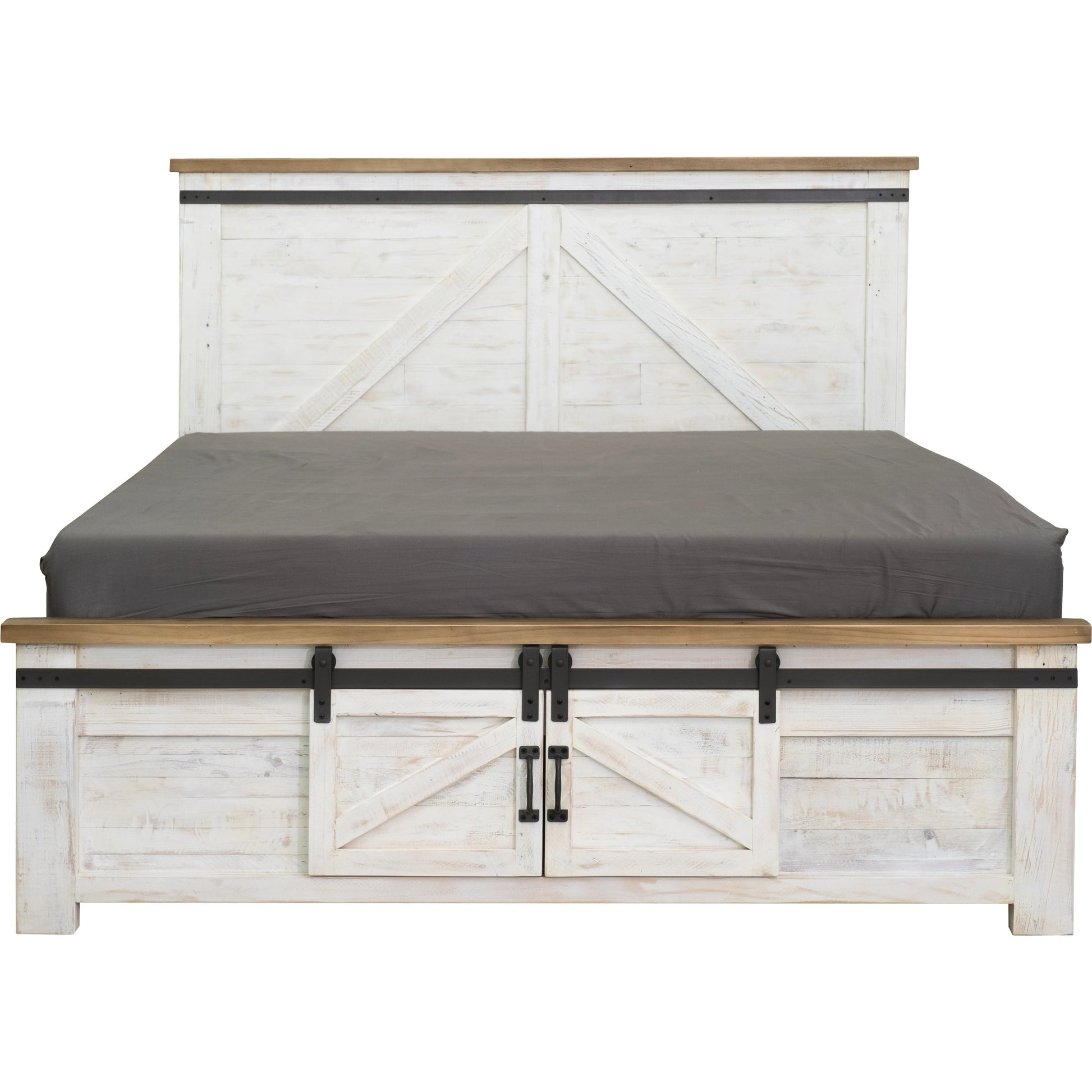 Provence Bed by LH Imports in white, brown and antique white, rustic natural, rustic charcoal black. Made from fsc reclaimed pine, iron in a modern style.