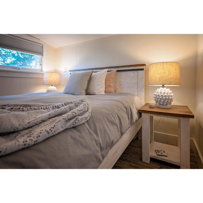 Provence Bed by LH Imports in white, brown and antique white, rustic natural, rustic charcoal black. Made from fsc reclaimed pine, iron in a modern style.