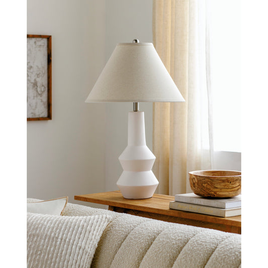 Pavillion - 31887 by Surya in body: white, shade (outside): ivory, shade (inside): white, finial: metallic - silver, harp: metallic - nickel, cord: translucent and mattepolished. Made from shade (outside): linen, shade (inside)