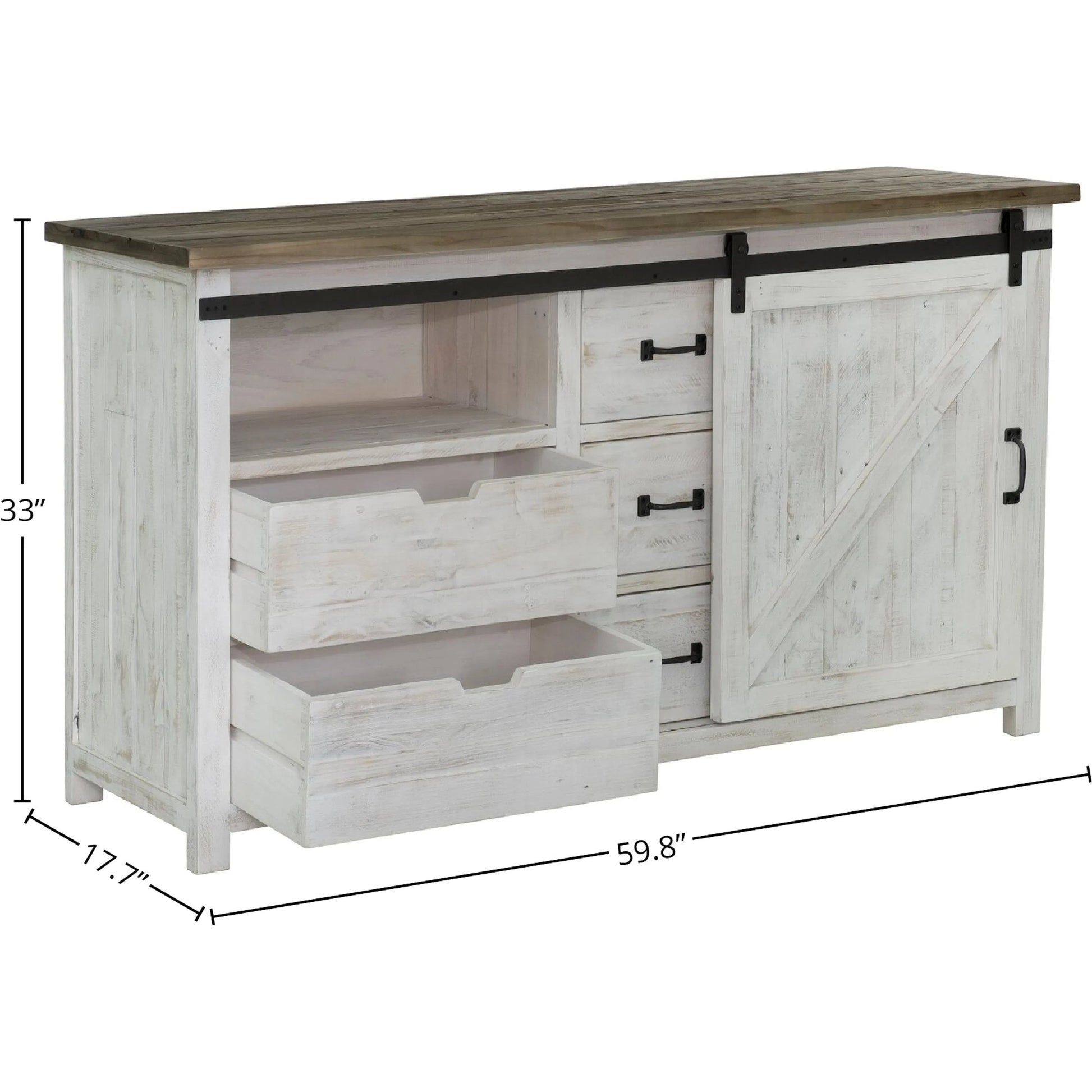 Provence Dresser with 1 Door by LH Imports in white, brown. Made from reclaimed pine in a cottage & farmhouse style.