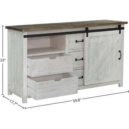 Provence Dresser with 1 Door by LH Imports in white, brown. Made from reclaimed pine in a cottage & farmhouse style.
