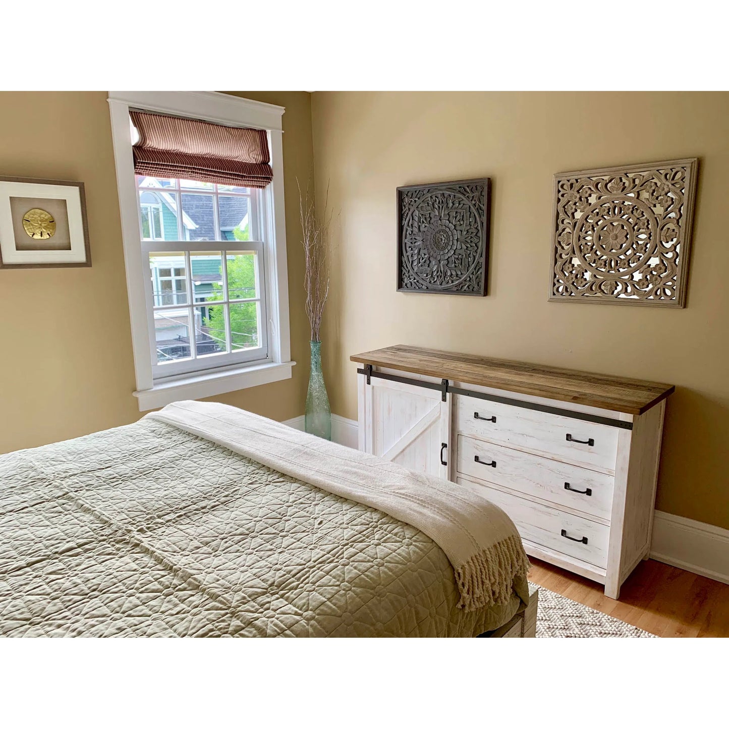 006 SR-818653 | Lifestyle | Provence Dresser with 1 Door by LH Imports in white, brown. Made from reclaimed pine in a cottage & farmhouse style.