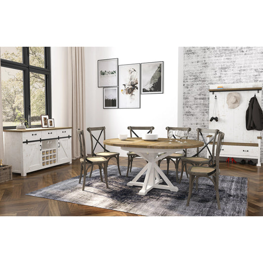Provence Round Extension Table by LH Imports in white, brown and antique white, rustic natural. Made from fsc reclaimed pine in a modern style.