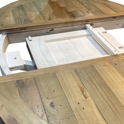 Provence Round Extension Table by LH Imports in white, brown and antique white, rustic natural. Made from fsc reclaimed pine in a modern style.