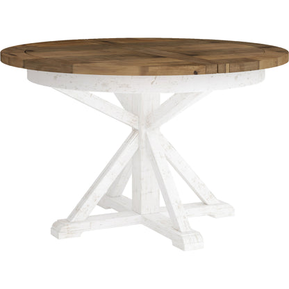 Provence Round Extension Table by LH Imports in white, brown and antique white, rustic natural. Made from fsc reclaimed pine in a modern style.