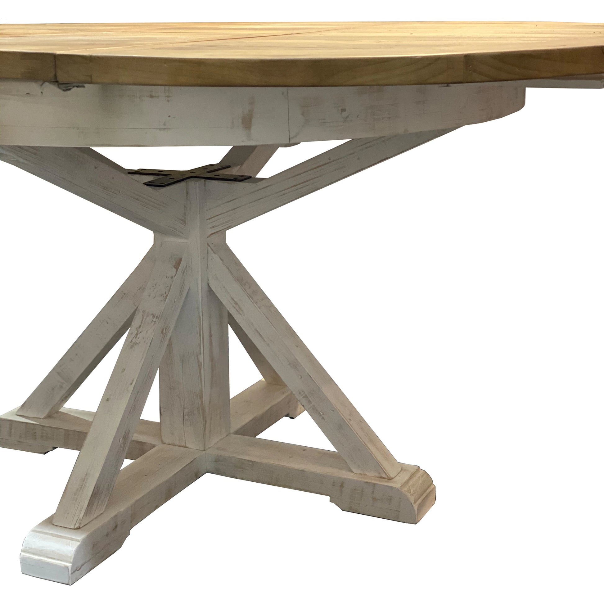 Provence Round Extension Table by LH Imports in white, brown and antique white, rustic natural. Made from fsc reclaimed pine in a modern style.