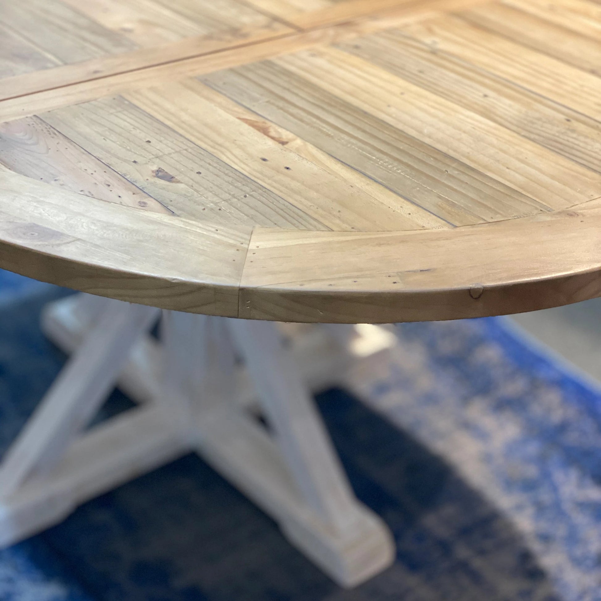 Provence Round Extension Table by LH Imports in white, brown and antique white, rustic natural. Made from fsc reclaimed pine in a modern style.