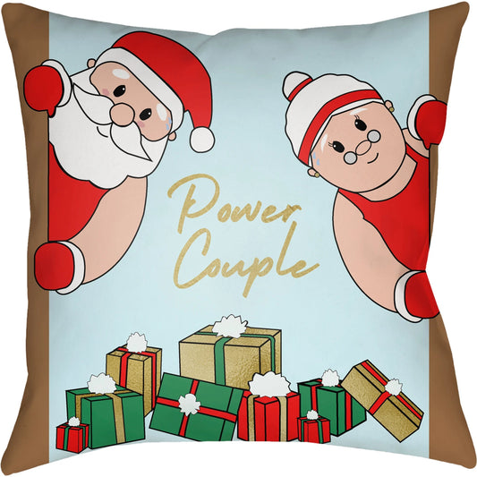 Power Couple Pillow - 35733 by Livabliss in brown, ice blue, metallic gold, black, peach, emerald. Made from front: 100% polyester, back: 100% polyester, fill: polyester, polyfill in a modern style.