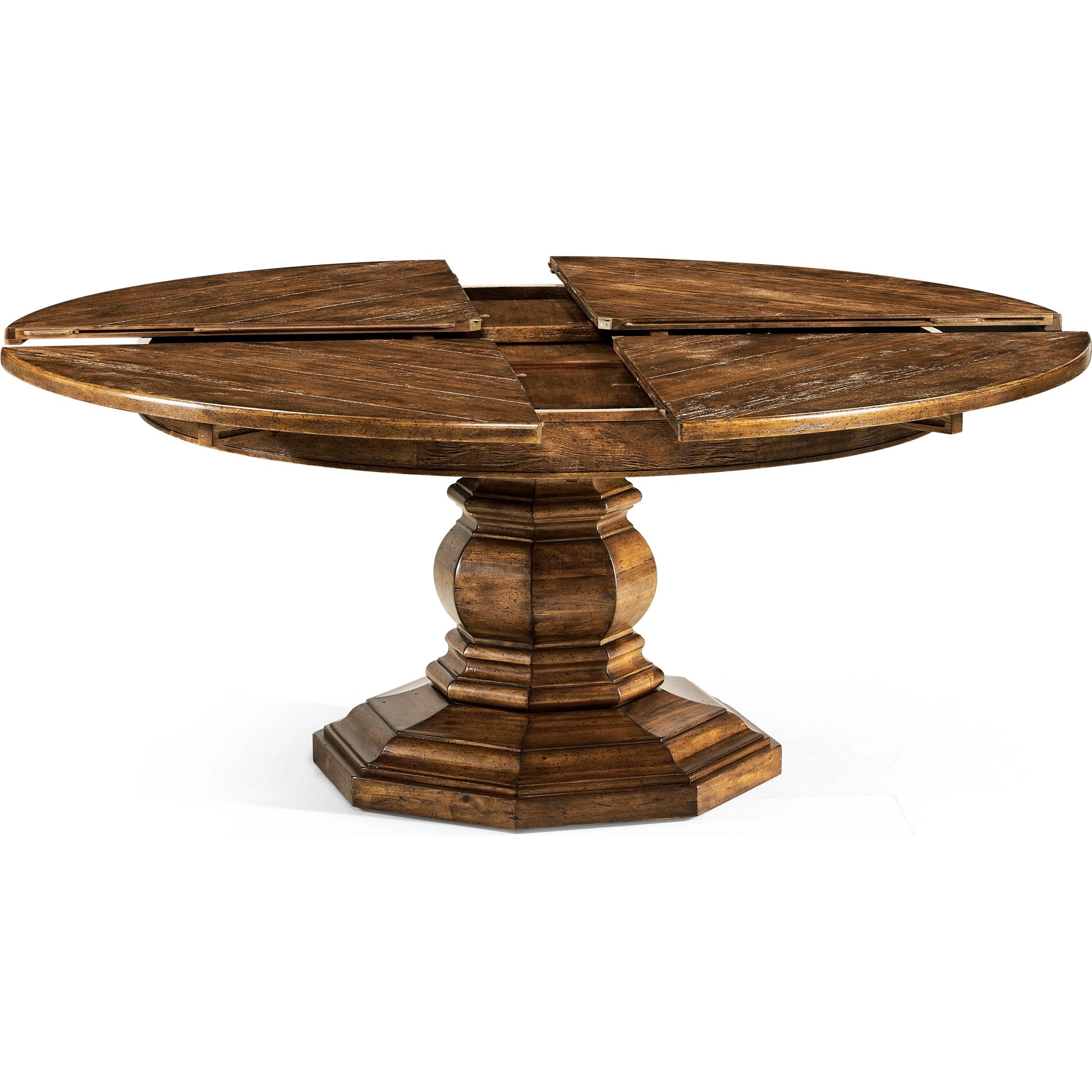 Casual Accents Country Walnut Round Extendable Dining Table 59" by Jonathan Charles in brown and country farmhouse walnut. Made from acacia in a traditional style.