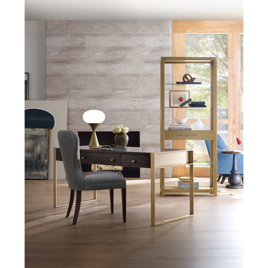 Curata Writing Desk by Hooker Furniture in midnight brown. Made from white oak veneers, metal in a unique style.