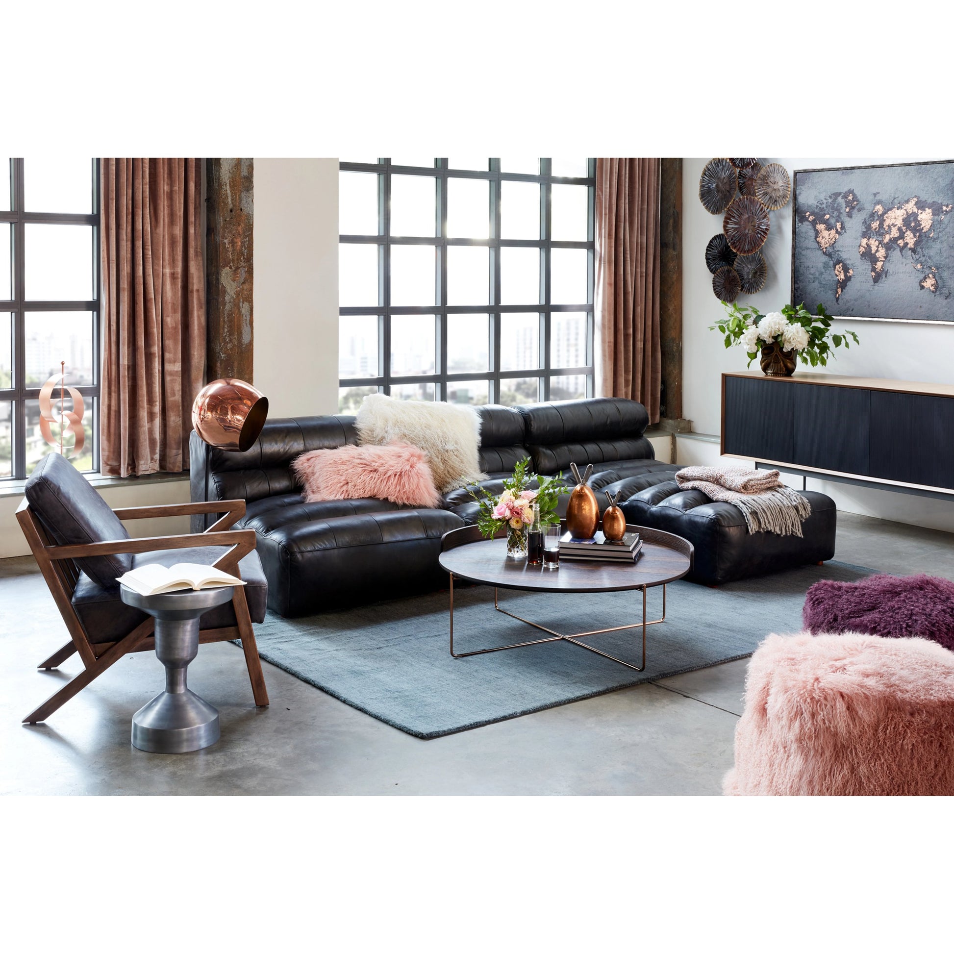 Araya Sideboard by Moe's Home Collection in walnut, black. Made from walnut veneer, metal base, mdf in a modern style.