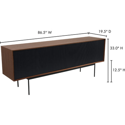 Araya Sideboard by Moe's Home Collection in walnut, black. Made from walnut veneer, metal base, mdf in a modern style.