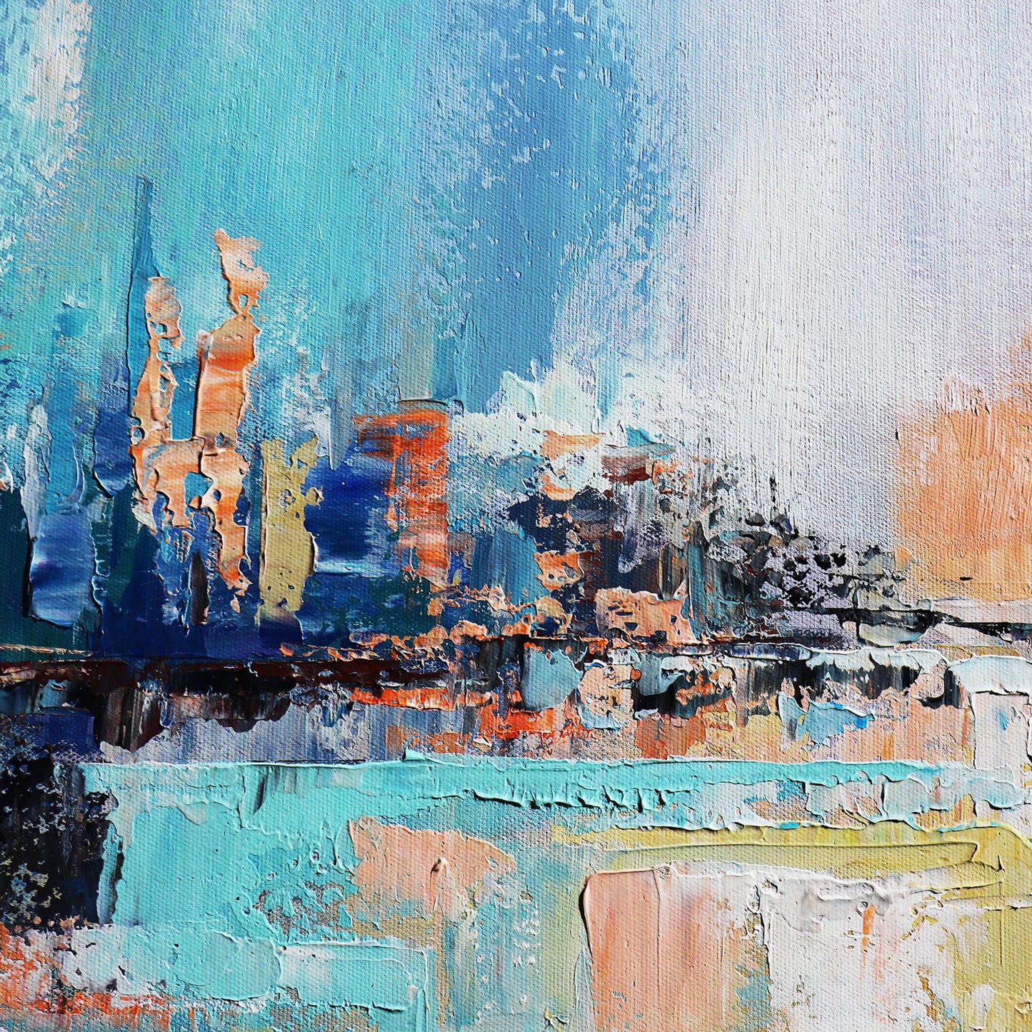 002 SI-2534687 | Closeup | Mirage Handpainted & Coastal Landscape Oil Painting on Canvas - PXA-1011 by Pasargad Home in multi, blue. Made from canvas in a unique style.