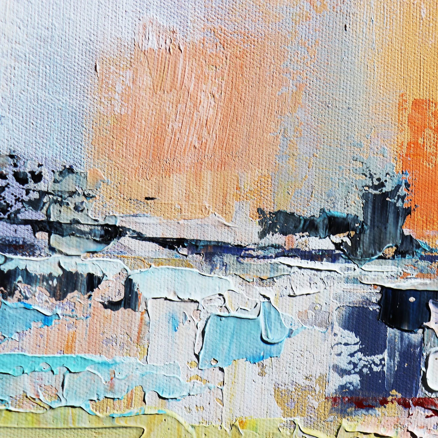 004 SI-2534687 | Closeup | Mirage Handpainted & Coastal Landscape Oil Painting on Canvas - PXA-1011 by Pasargad Home in multi, blue. Made from canvas in a unique style.