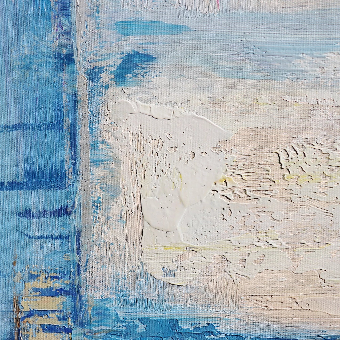 003 SI-2534695 | Closeup | Reflection Handpainted Coastal Landscape Oil Painting on Canvas - PXA-1012 by Pasargad Home in blue. Made from canvas in a unique style.