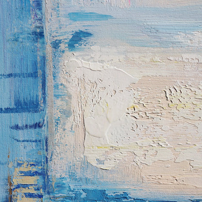 Reflection Handpainted Coastal Landscape Oil Painting on Canvas - PXA-1012 by Pasargad Home in blue. Made from canvas in a unique style.