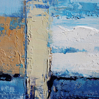 Reflection Handpainted Coastal Landscape Oil Painting on Canvas - PXA-1012 by Pasargad Home in blue. Made from canvas in a unique style.
