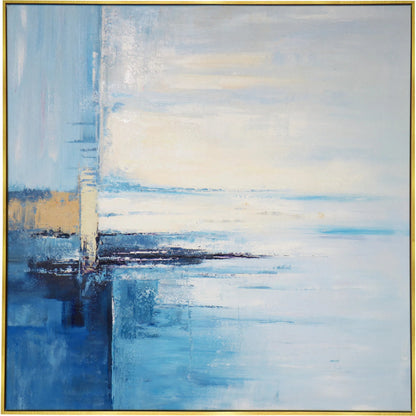 Reflection Handpainted Coastal Landscape Oil Painting on Canvas - PXA-1012 by Pasargad Home in blue. Made from canvas in a unique style.