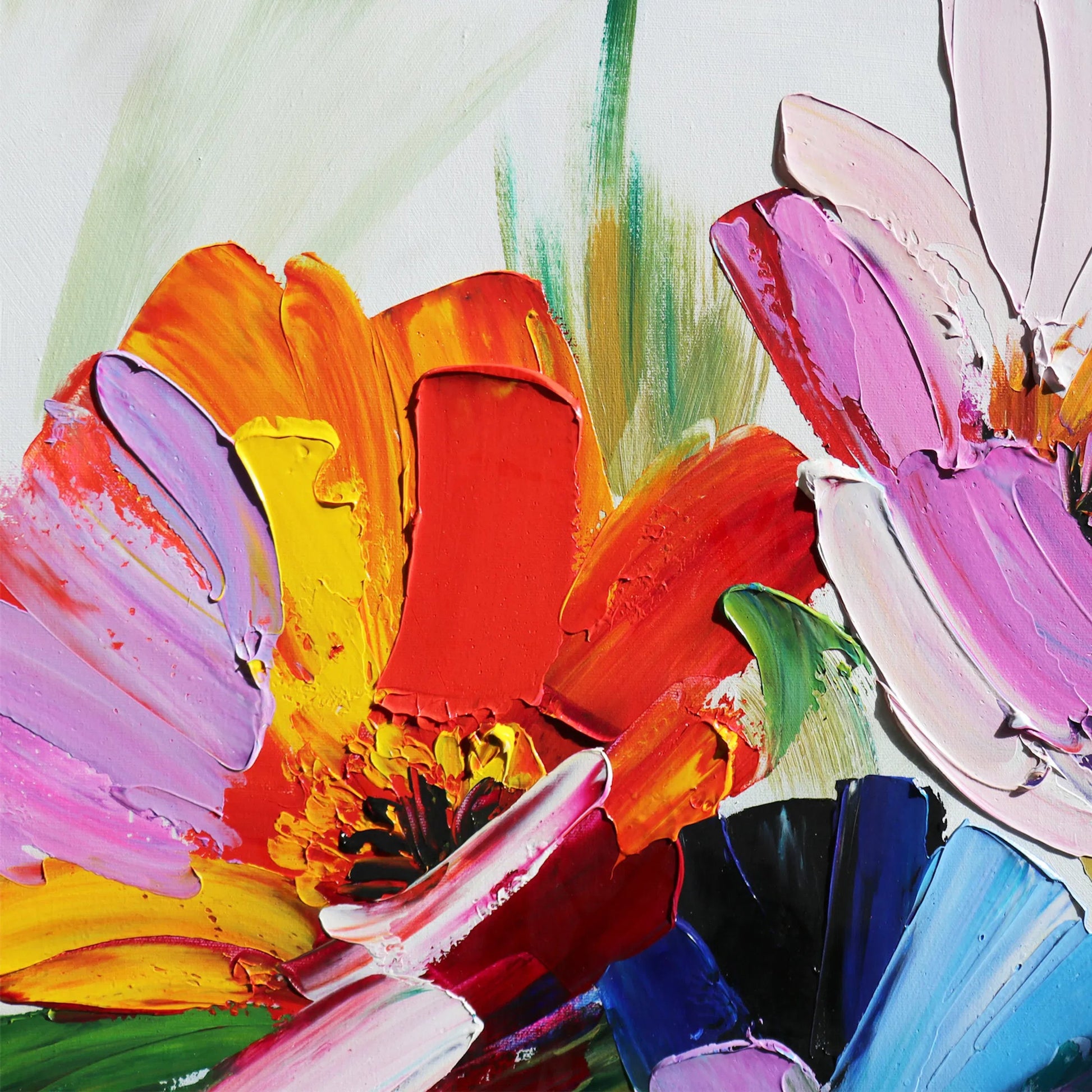 Petals Handpainted Floral Oil Painting Flowers on Canvas - PXA-1013 by Pasargad Home in multi, white. Made from canvas in a unique style.