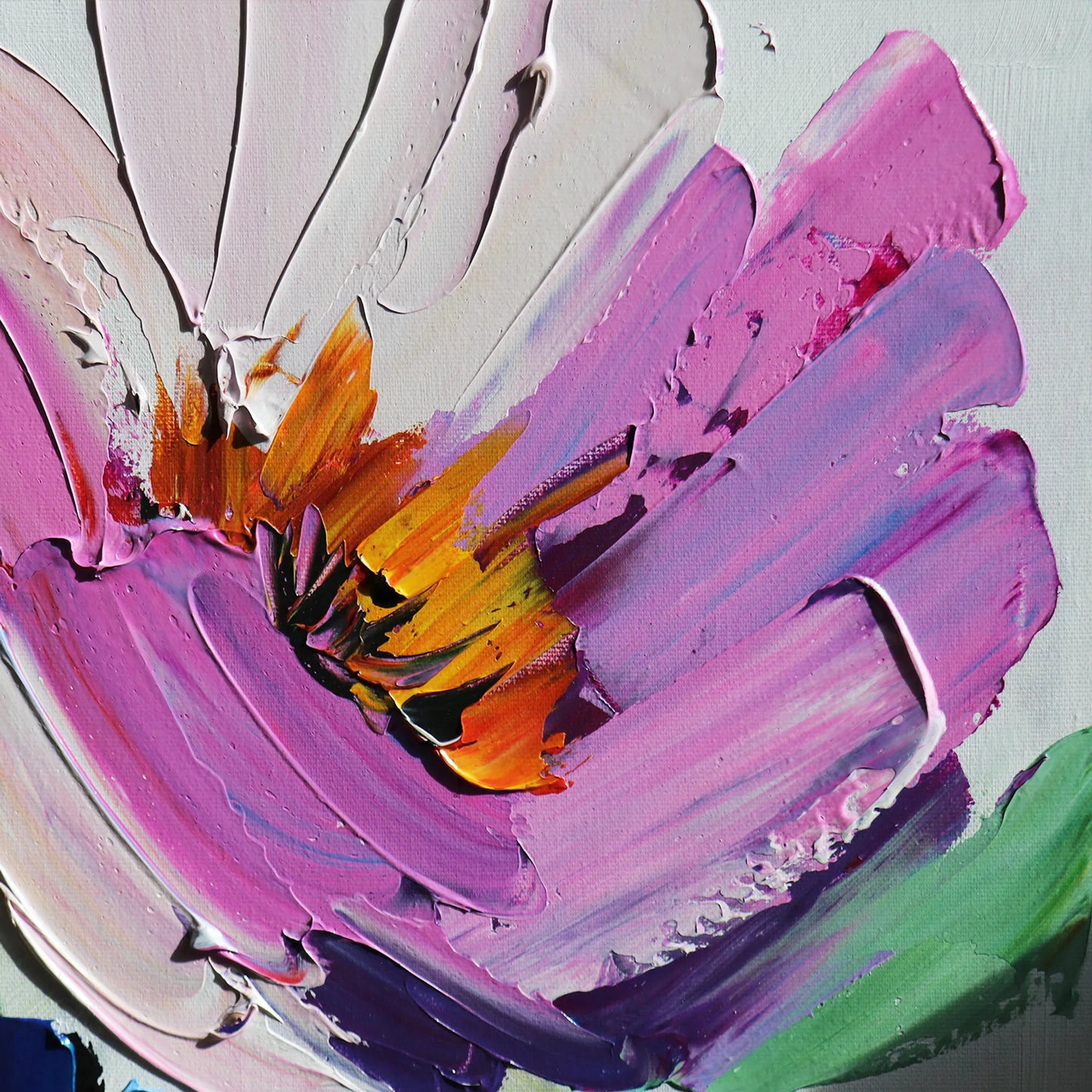 004 SI-2534693 | Closeup | Petals Handpainted Floral Oil Painting Flowers on Canvas - PXA-1013 by Pasargad Home in multi, white. Made from canvas in a unique style.