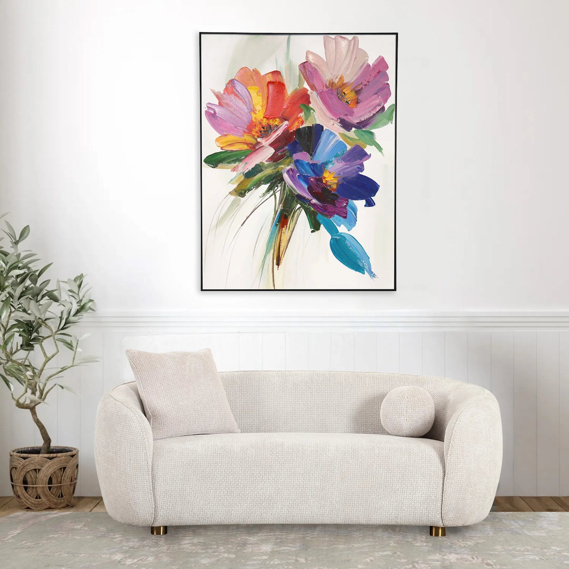 Petals Handpainted Floral Oil Painting Flowers on Canvas - PXA-1013 by Pasargad Home in multi, white. Made from canvas in a unique style.