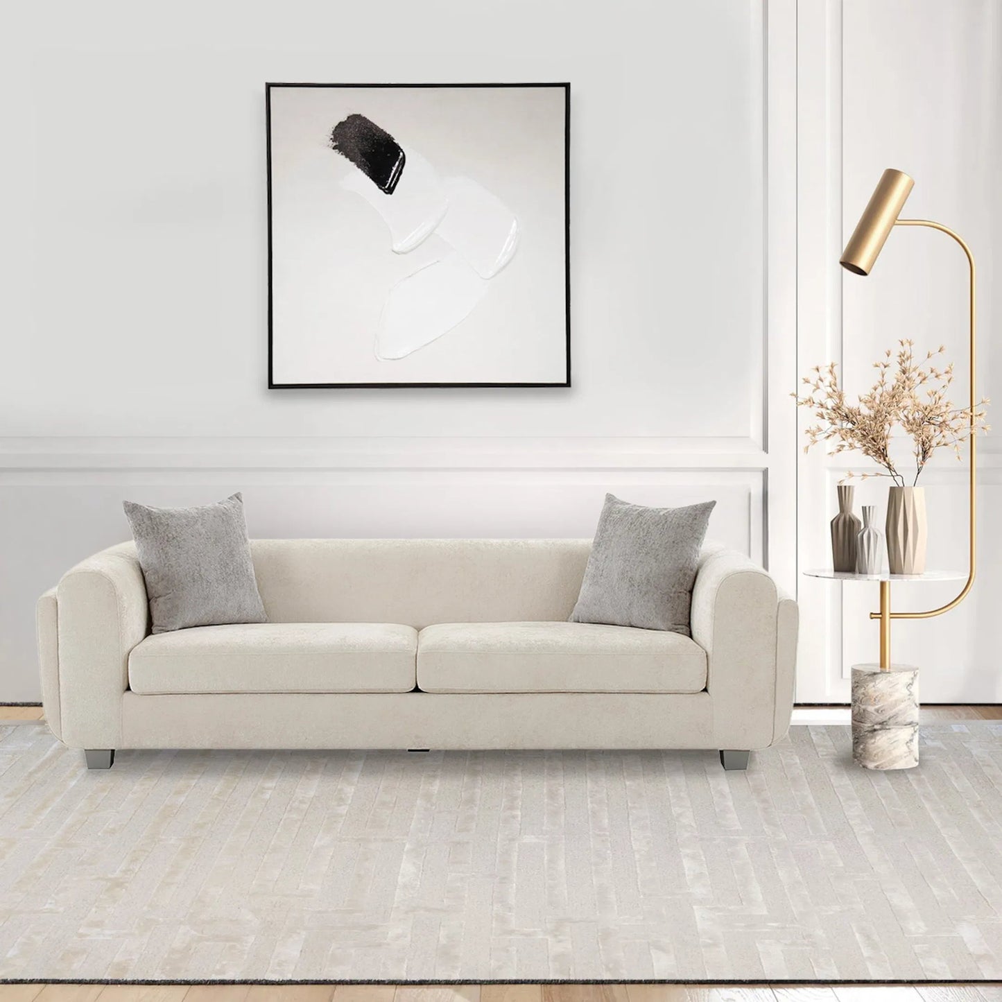 005 SI-2534689 | Lifestyle | Motions Handpainted & Minimalist Oil Painting on Canvas - PXA-1016 by Pasargad Home in white, black. Made from canvas in a unique style.
