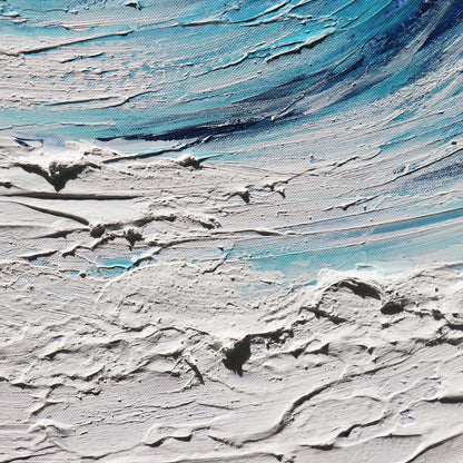 Rise Handpainted Ocean Wave Canvas Wall Art Textured and Oil Painting - PXA-1019 by Pasargad Home in white, blue. Made from canvas in a unique style.