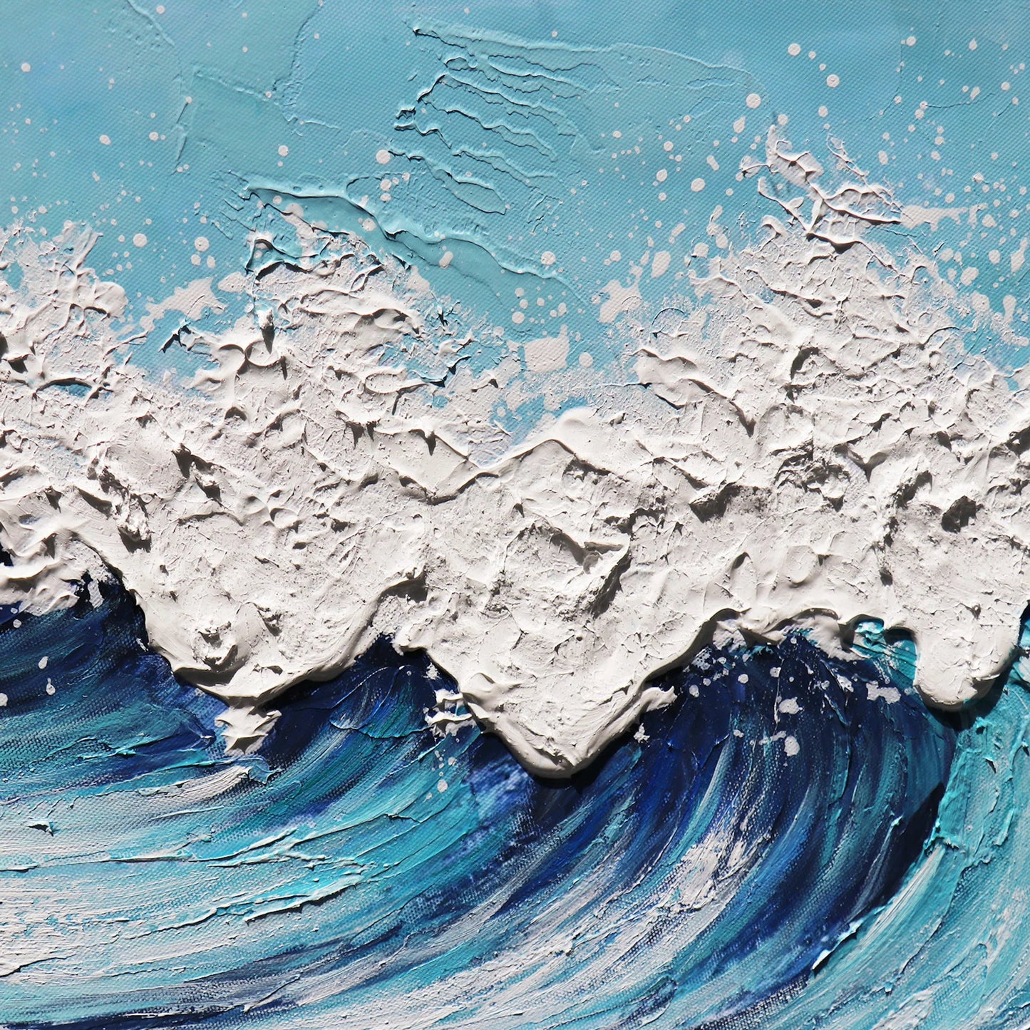 003 SI-2534696 | Closeup | Rise Handpainted Ocean Wave Canvas Wall Art Textured and Oil Painting - PXA-1019 by Pasargad Home in white, blue. Made from canvas in a unique style.