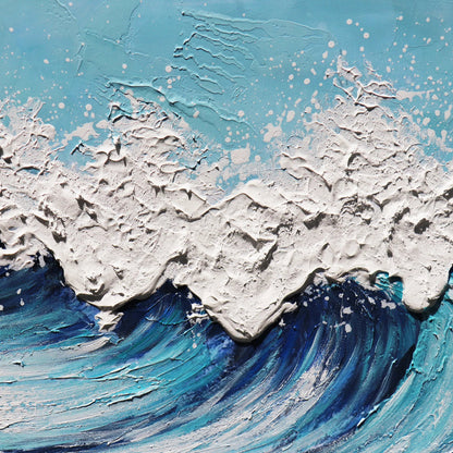 Rise Handpainted Ocean Wave Canvas Wall Art Textured and Oil Painting - PXA-1019 by Pasargad Home in white, blue. Made from canvas in a unique style.