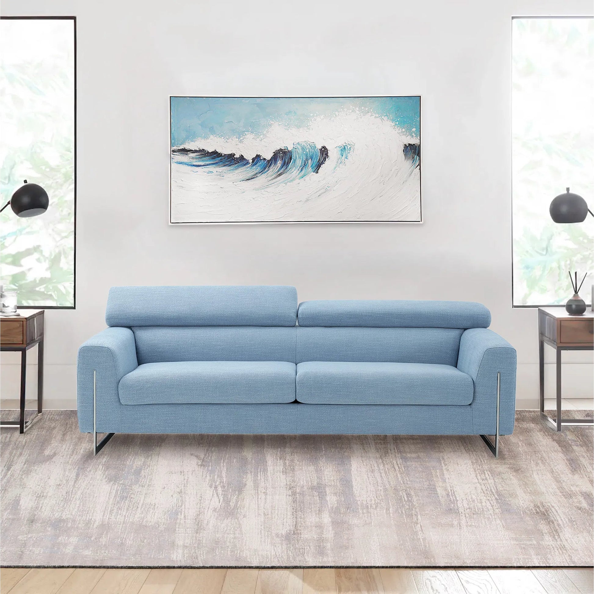 Rise Handpainted Ocean Wave Canvas Wall Art Textured and Oil Painting - PXA-1019 by Pasargad Home in white, blue. Made from canvas in a unique style.