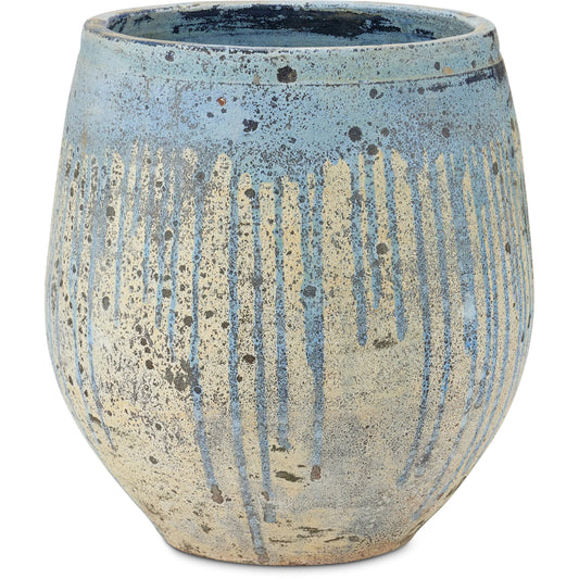 Sicilia Antique Blue Drip Planter by Currey and Company. Made from terracotta in a modern style.