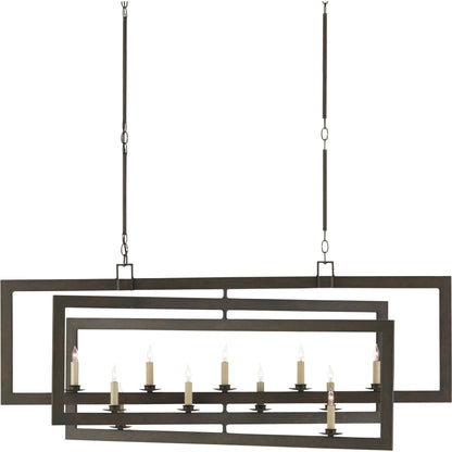 Middleton Rectangular Chandelier by Currey and Company. Made from wrought iron in a modern style.