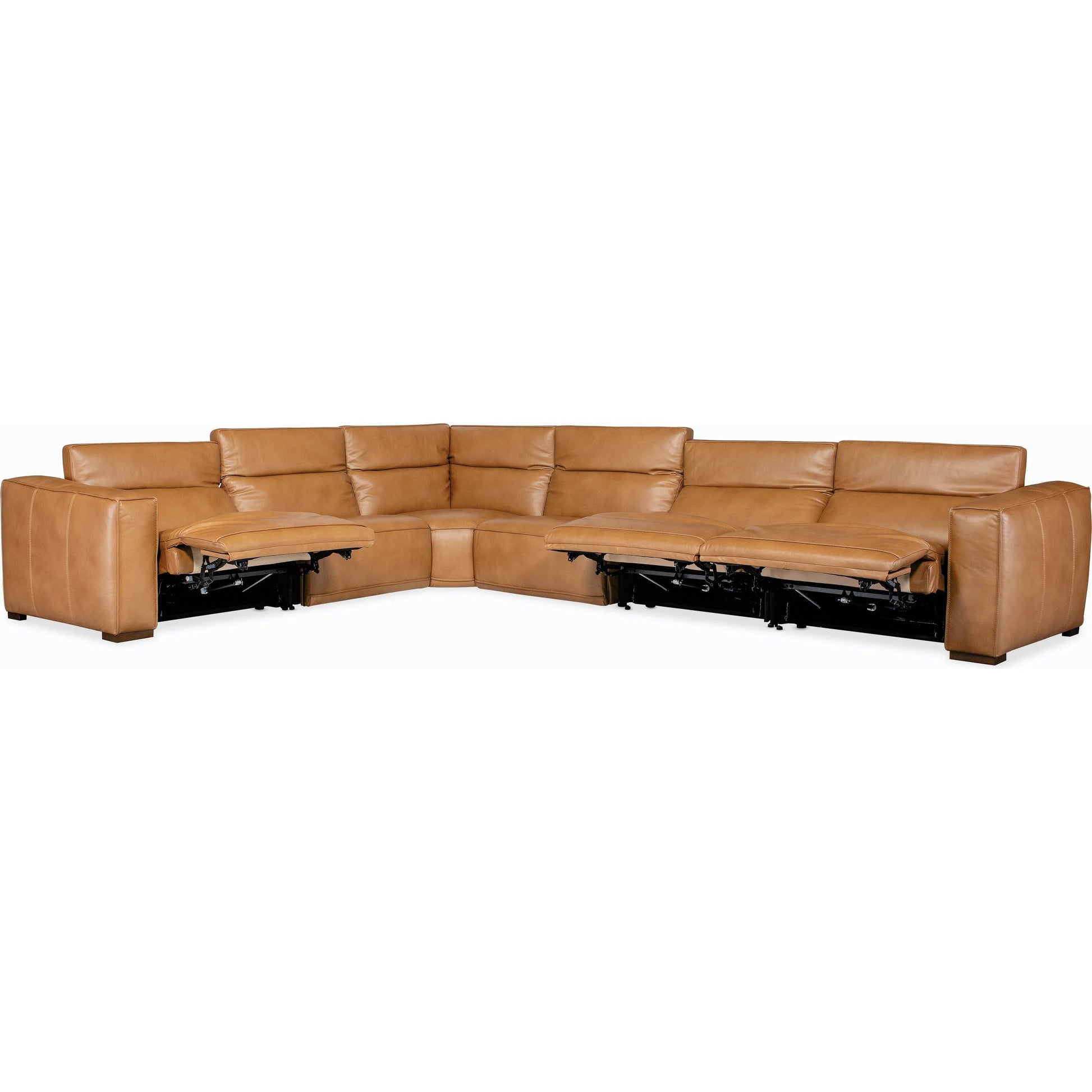 Fresco 6 Seat Power Recline Sectional by Hooker Furniture in brown. Made from leather in a traditional style.