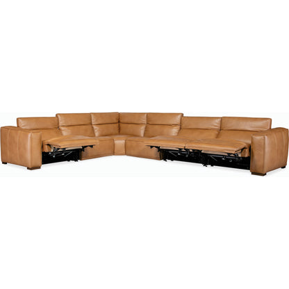 Fresco 6 Seat Power Recline Sectional by Hooker Furniture in brown. Made from leather in a traditional style.
