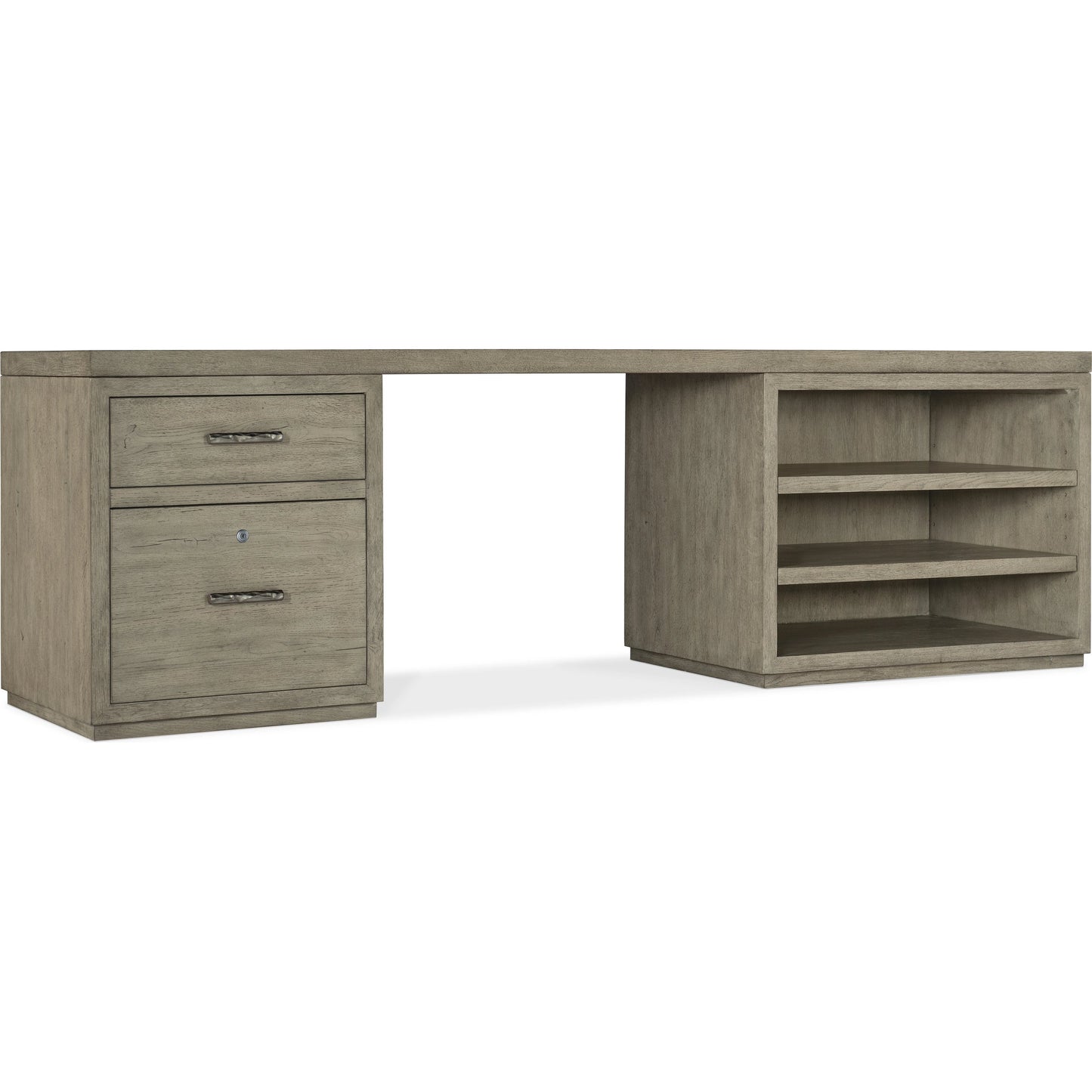 001 SI-1900767 | Primary Silo | Linville Falls Desk - 96" Top-Small File and Open by Hooker Furniture in mink. Made from oak veneers in a modern style.