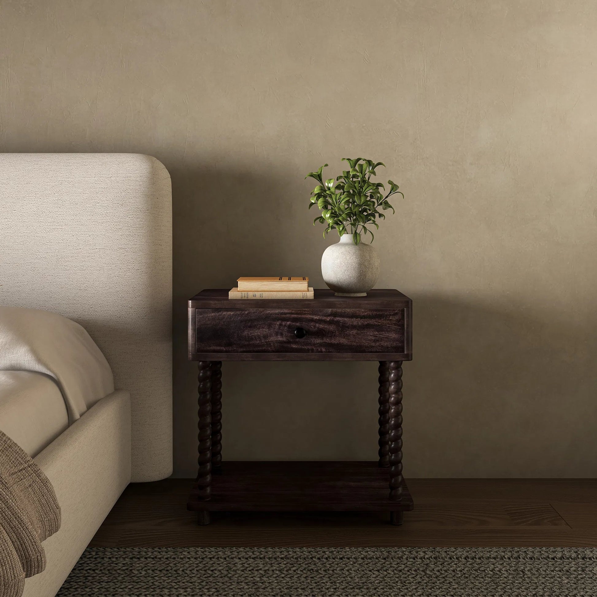 Tabitha Nightstand by Moe's Home Collection in brown. Made from mango wood, iron in a traditional style.