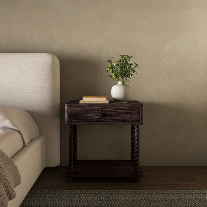 Tabitha Nightstand by Moe's Home Collection in brown. Made from mango wood, iron in a traditional style.