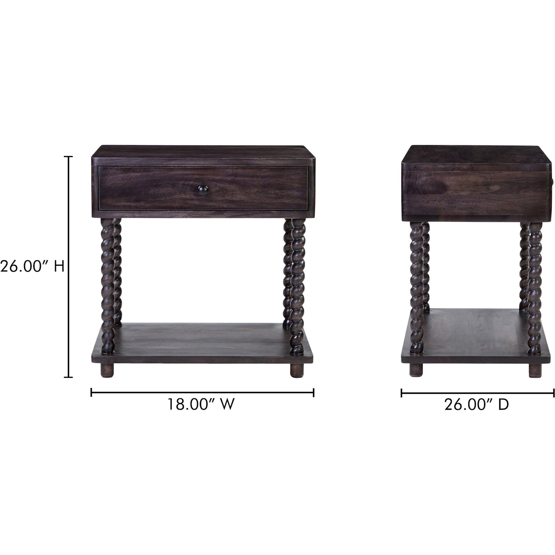Tabitha Nightstand by Moe's Home Collection in brown. Made from mango wood, iron in a traditional style.